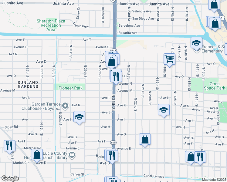 map of restaurants, bars, coffee shops, grocery stores, and more near 2508 Avenue M in Fort Pierce