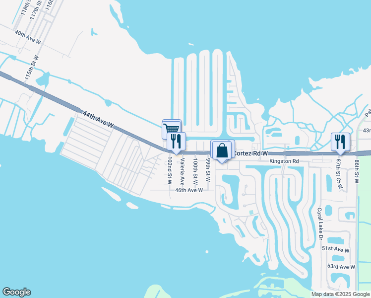 map of restaurants, bars, coffee shops, grocery stores, and more near 4335 Royal Palm Drive in Bradenton
