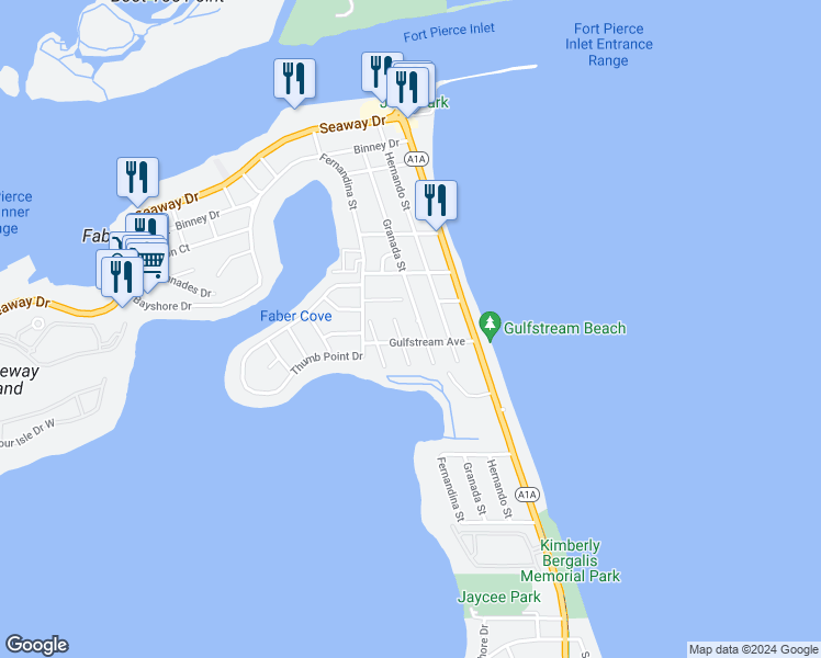 map of restaurants, bars, coffee shops, grocery stores, and more near 1772 Gulfstream Avenue in Fort Pierce