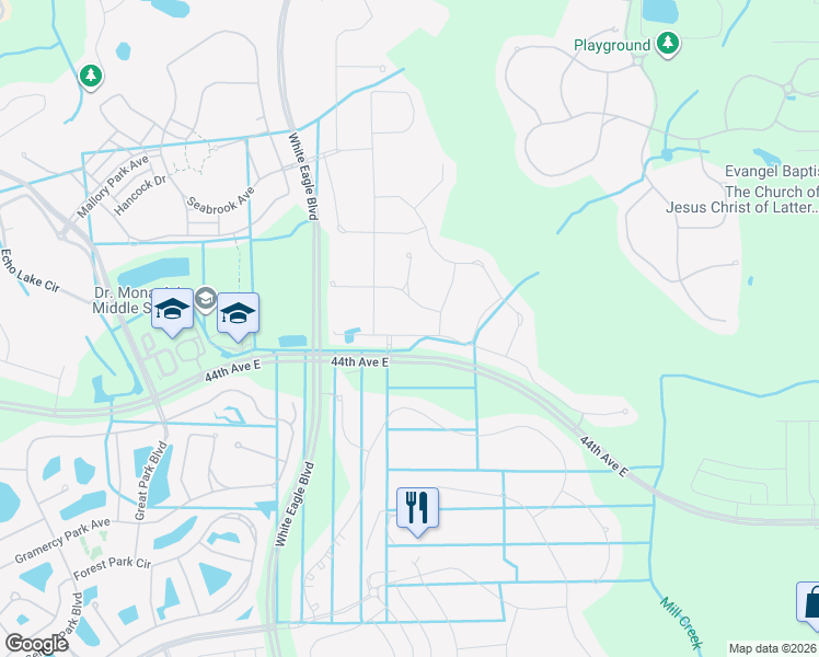 map of restaurants, bars, coffee shops, grocery stores, and more near 12904 Deep Blue Place in Bradenton