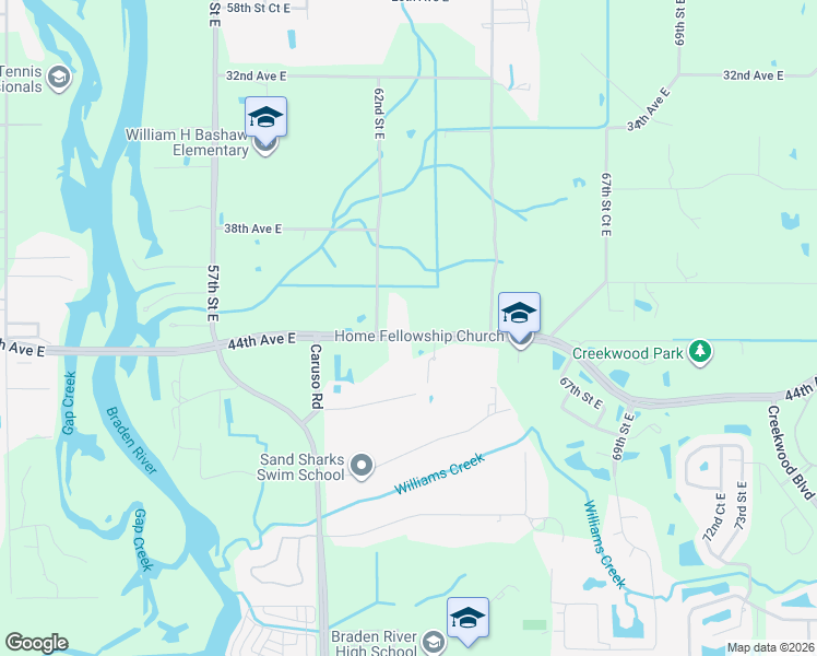 map of restaurants, bars, coffee shops, grocery stores, and more near 4305 62nd Street East in Bradenton