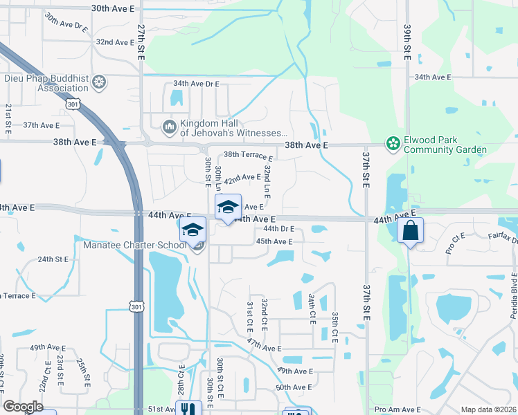 map of restaurants, bars, coffee shops, grocery stores, and more near 3212 43rd Avenue East in Bradenton