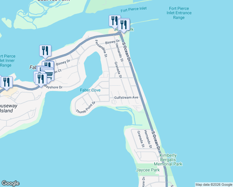 map of restaurants, bars, coffee shops, grocery stores, and more near 645 Beachcomber Lane in Fort Pierce