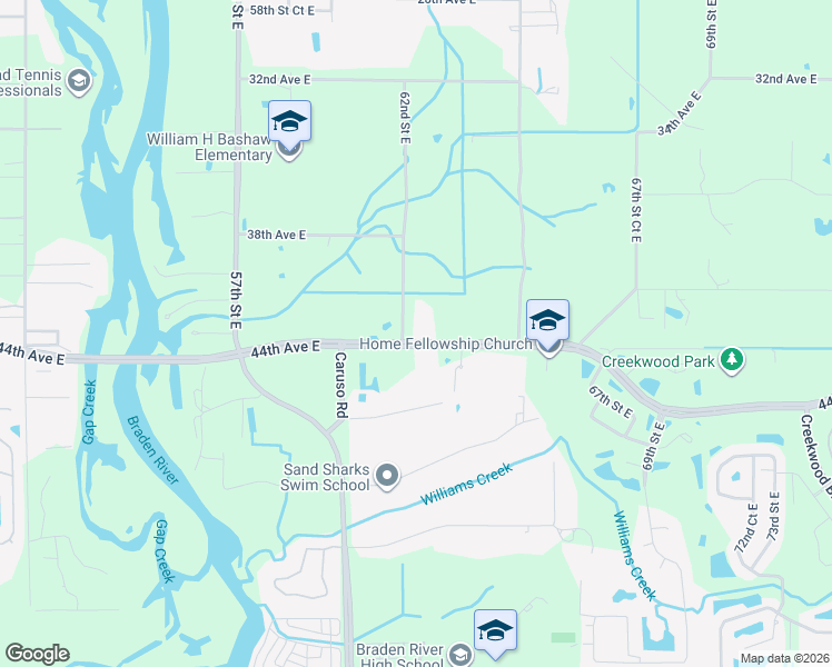 map of restaurants, bars, coffee shops, grocery stores, and more near 4305 62nd Street East in Bradenton