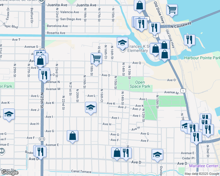 map of restaurants, bars, coffee shops, grocery stores, and more near 1510 Avenue M in Fort Pierce