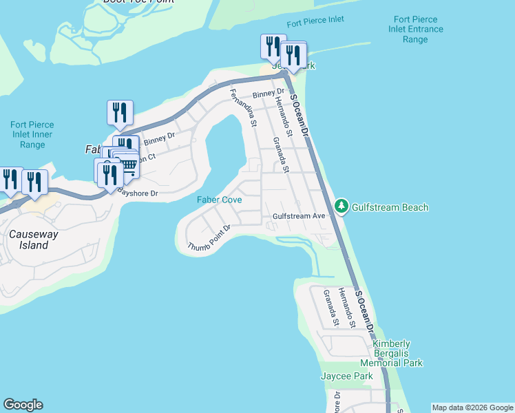 map of restaurants, bars, coffee shops, grocery stores, and more near 1616 Bahia Avenue in Fort Pierce