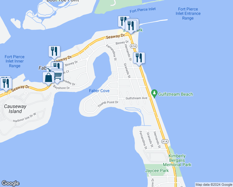 map of restaurants, bars, coffee shops, grocery stores, and more near 1616 Bahia Avenue in Fort Pierce