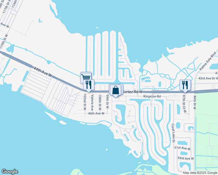 map of restaurants, bars, coffee shops, grocery stores, and more near 43A Santa Maria Court in Bradenton