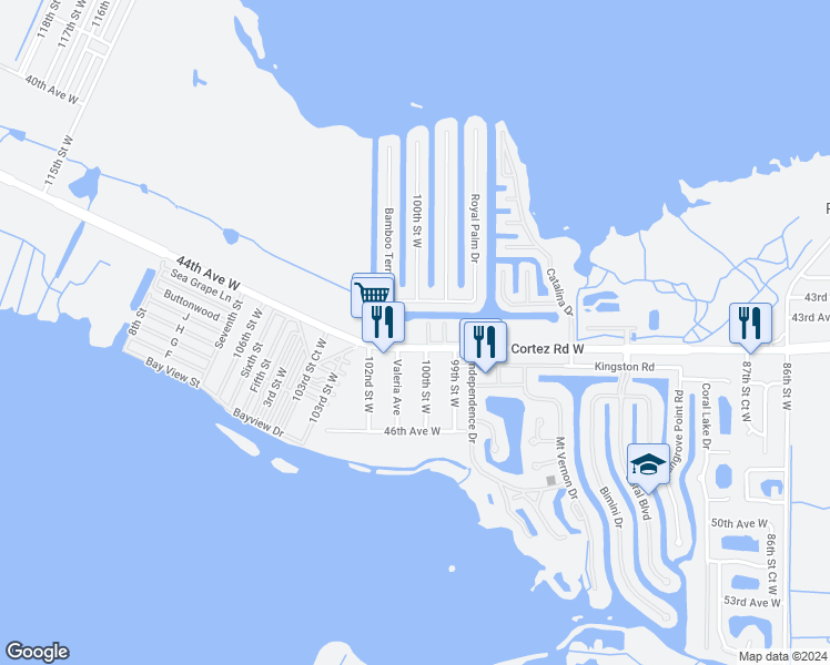 map of restaurants, bars, coffee shops, grocery stores, and more near 10004 Cortez Road West in Bradenton