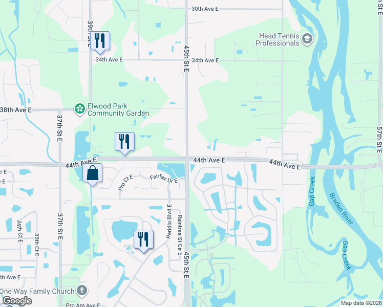 map of restaurants, bars, coffee shops, grocery stores, and more near 4511 44th Avenue East in Bradenton