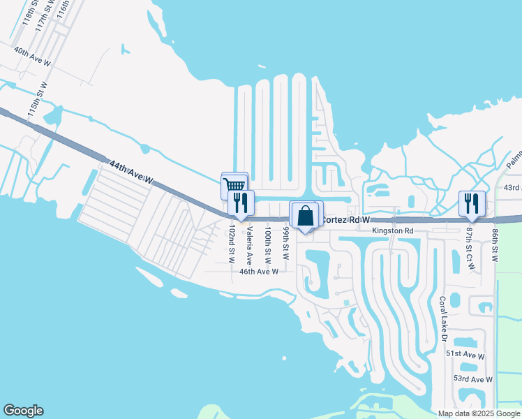 map of restaurants, bars, coffee shops, grocery stores, and more near 4335 Royal Palm Drive in Bradenton