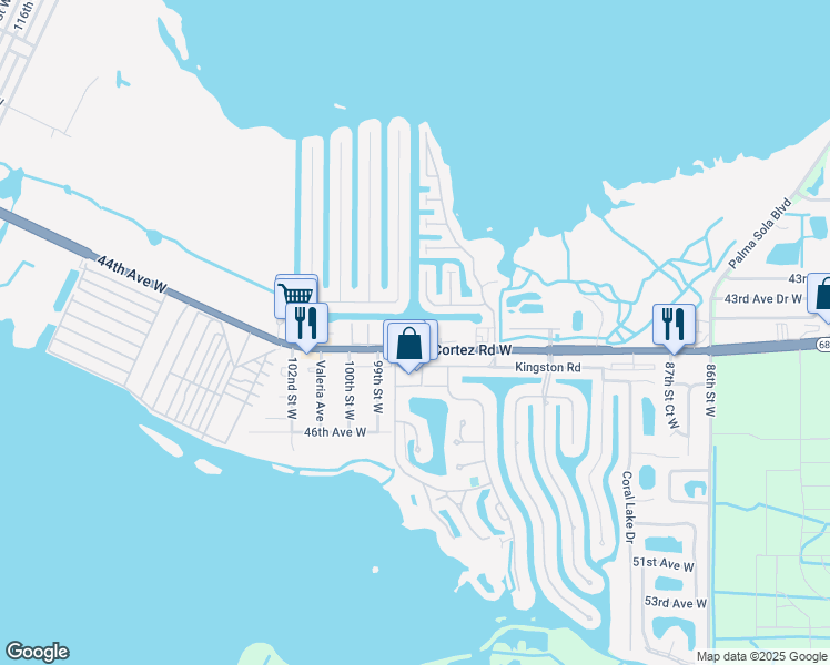 map of restaurants, bars, coffee shops, grocery stores, and more near 43A Santa Maria Court in Bradenton