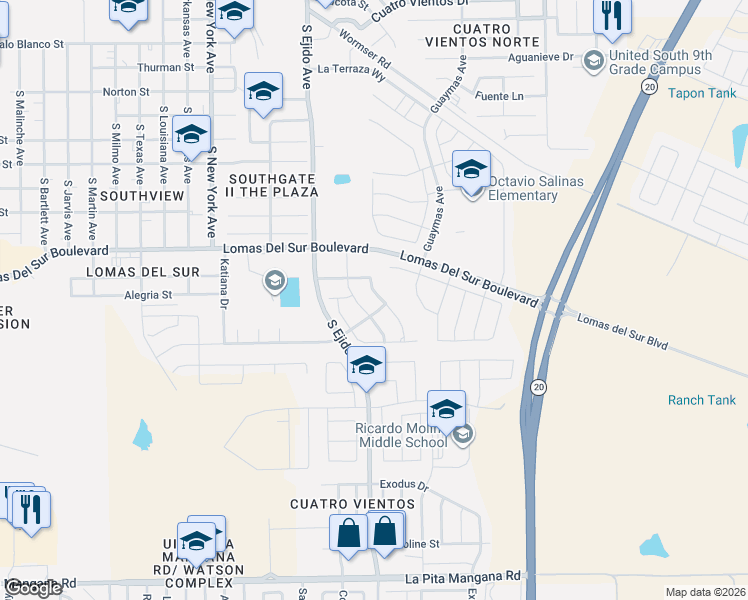 map of restaurants, bars, coffee shops, grocery stores, and more near 3702 Santos Morales Drive in Laredo