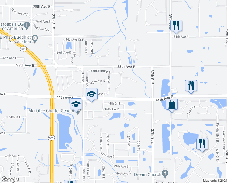 map of restaurants, bars, coffee shops, grocery stores, and more near 4216 34th Street East in Bradenton