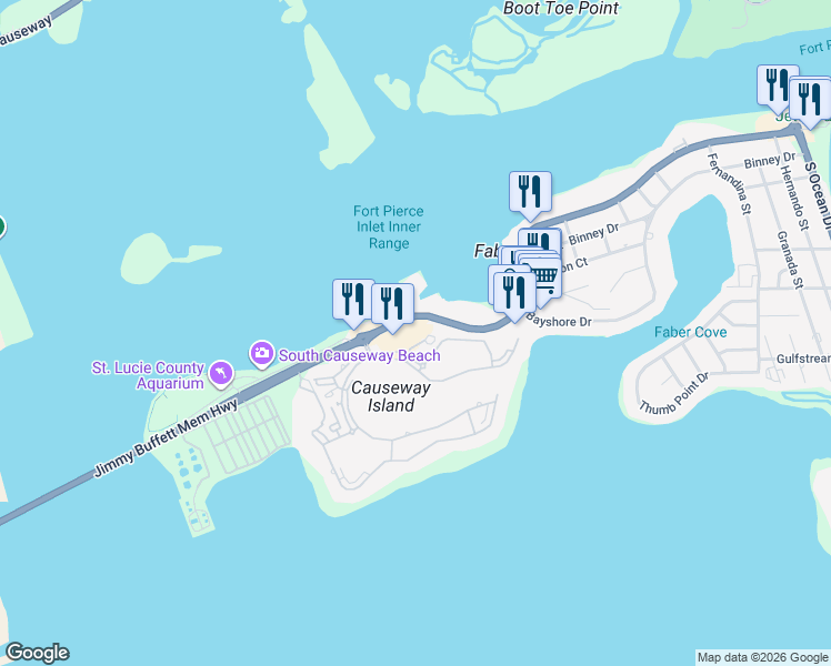 map of restaurants, bars, coffee shops, grocery stores, and more near 835 Seaway Drive in Fort Pierce