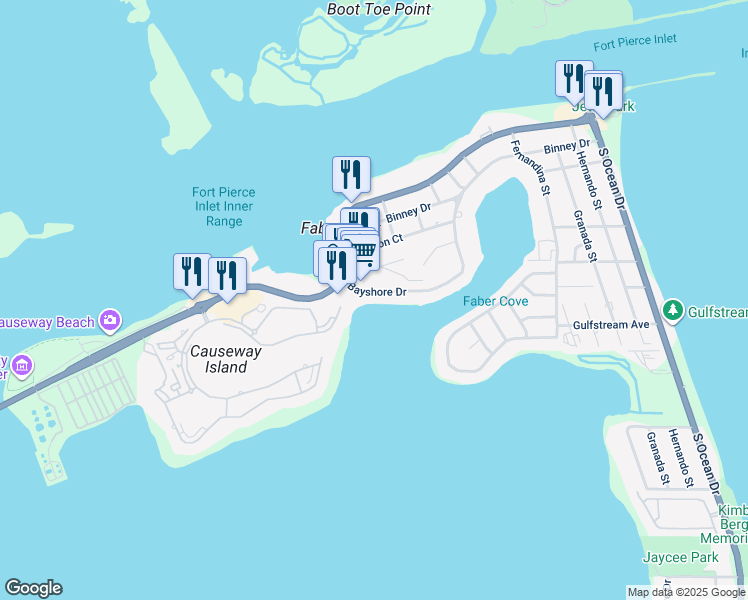 map of restaurants, bars, coffee shops, grocery stores, and more near 1150 Bayshore Drive in Fort Pierce