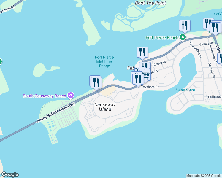 map of restaurants, bars, coffee shops, grocery stores, and more near 835 Seaway Drive in Fort Pierce