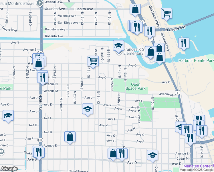 map of restaurants, bars, coffee shops, grocery stores, and more near 1510 Avenue M in Fort Pierce