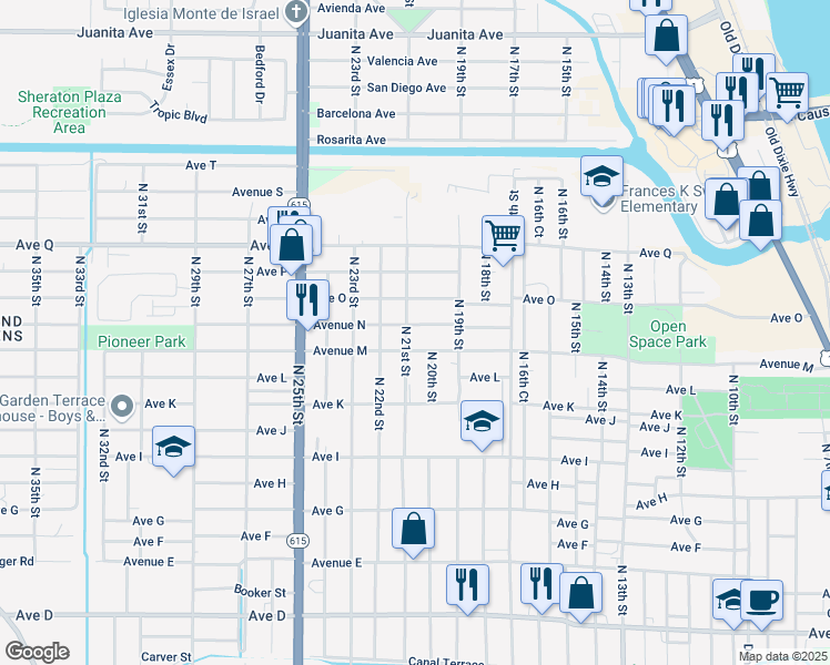 map of restaurants, bars, coffee shops, grocery stores, and more near 1323 North 21st Street in Fort Pierce