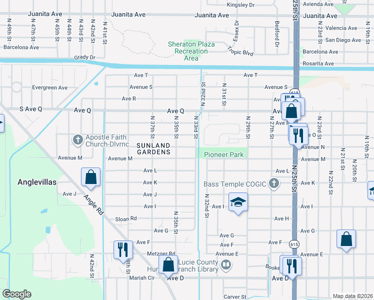 map of restaurants, bars, coffee shops, grocery stores, and more near 3401 Avenue M in Fort Pierce