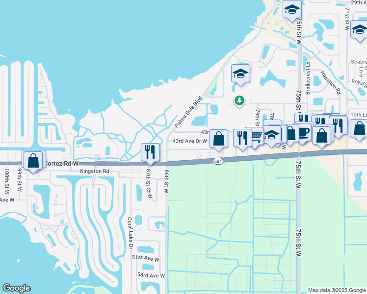 map of restaurants, bars, coffee shops, grocery stores, and more near 8504 43rd Avenue Drive West in Bradenton