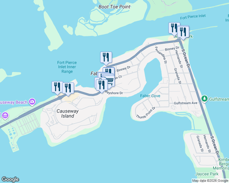 map of restaurants, bars, coffee shops, grocery stores, and more near 1150 Bayshore Drive in Fort Pierce