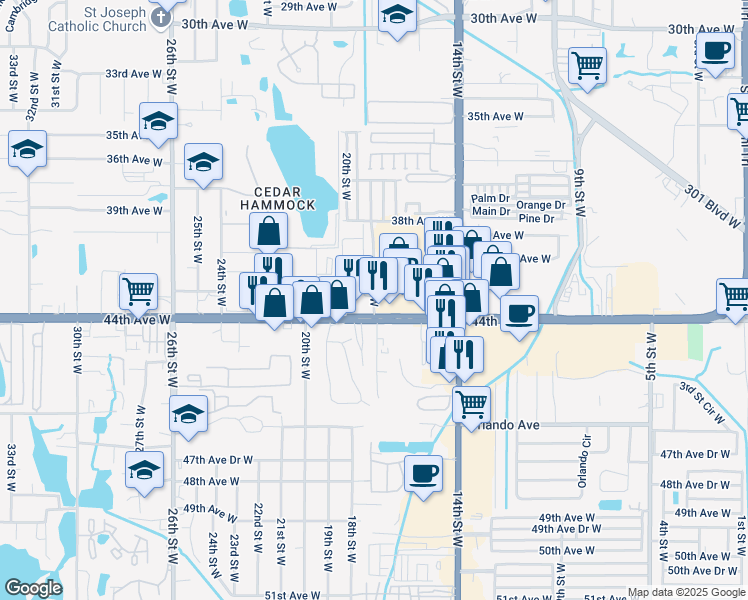 map of restaurants, bars, coffee shops, grocery stores, and more near 4212 18th Street West in Bradenton