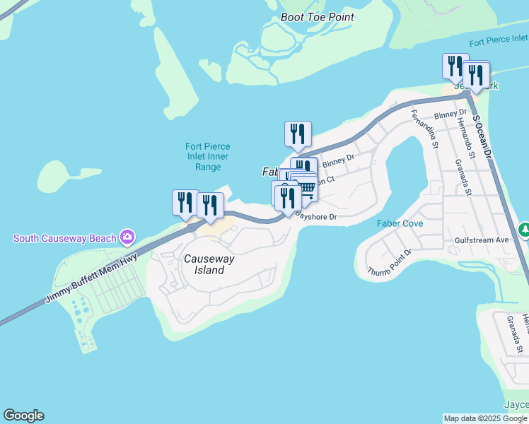 map of restaurants, bars, coffee shops, grocery stores, and more near 1010 Seaway Drive in Fort Pierce