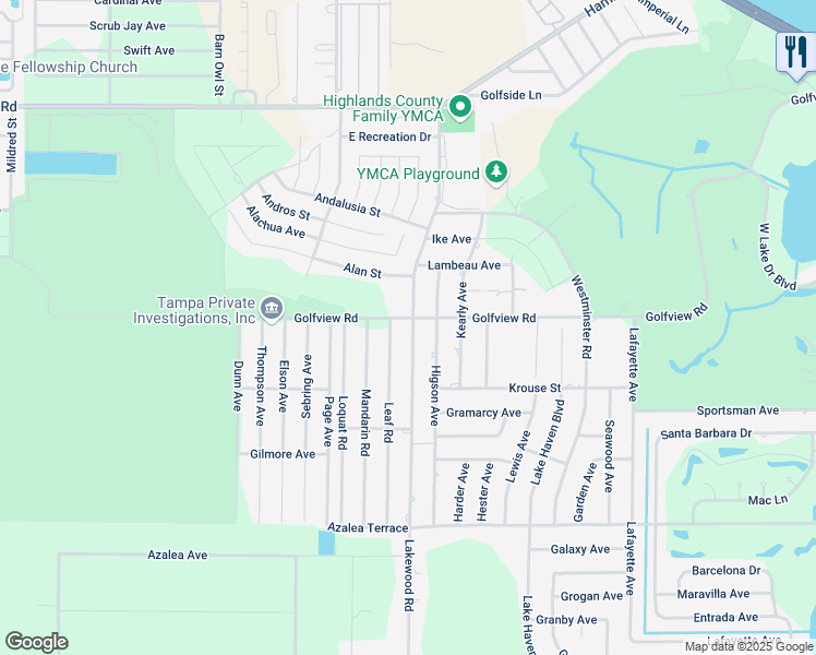 map of restaurants, bars, coffee shops, grocery stores, and more near 4001 Golfview Road in Sebring