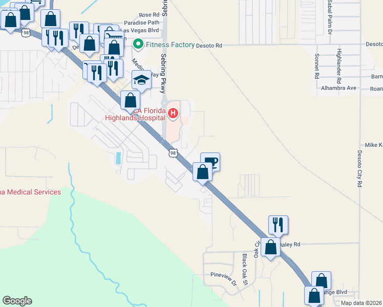map of restaurants, bars, coffee shops, grocery stores, and more near 2000 Village Grove Boulevard in Sebring