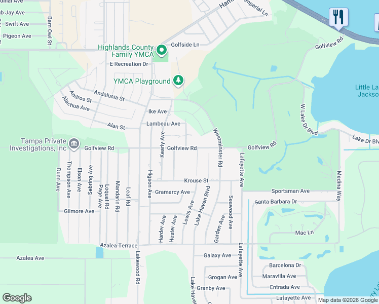 map of restaurants, bars, coffee shops, grocery stores, and more near 3505 Golfview Rd in Sebring