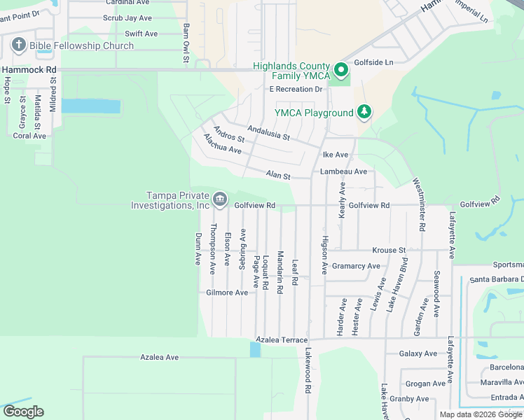 map of restaurants, bars, coffee shops, grocery stores, and more near 3901 Loquat Road in Sebring