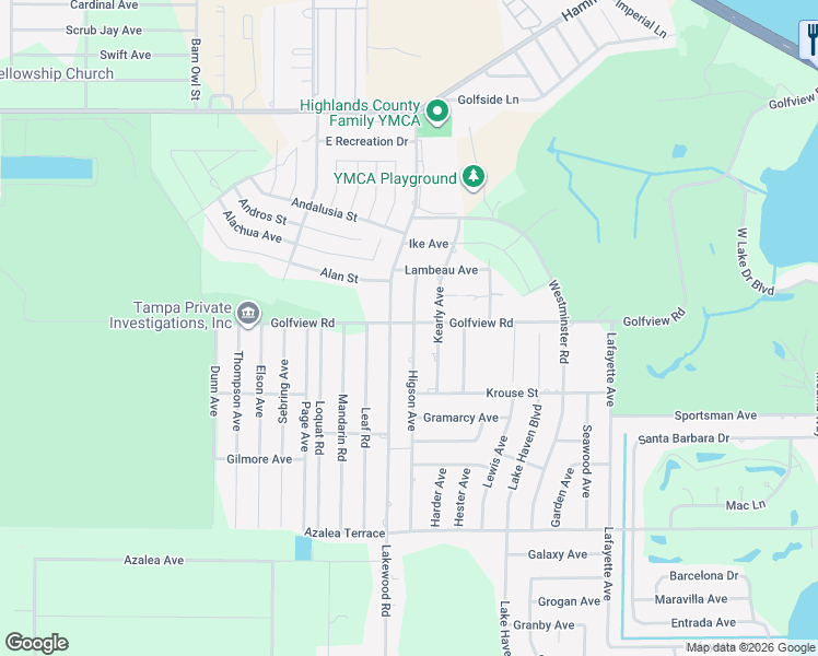 map of restaurants, bars, coffee shops, grocery stores, and more near 4001 Golfview Road in Sebring