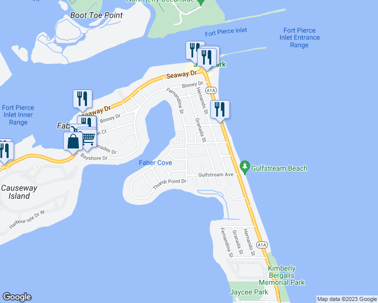 map of restaurants, bars, coffee shops, grocery stores, and more near 1702 Frances Court in Fort Pierce