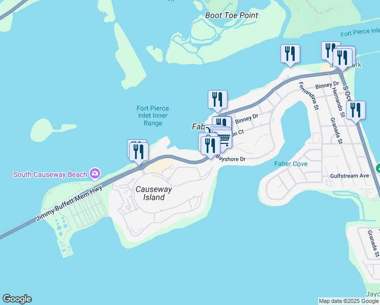map of restaurants, bars, coffee shops, grocery stores, and more near 1006 Seaway Drive in Fort Pierce