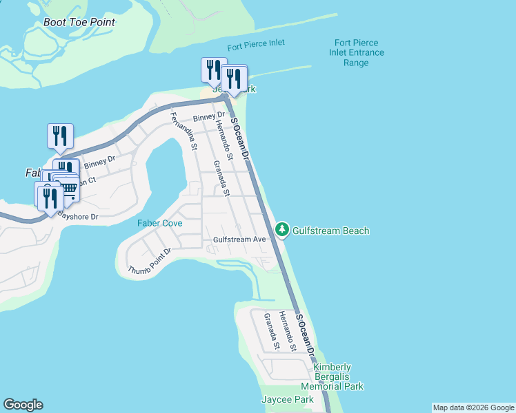 map of restaurants, bars, coffee shops, grocery stores, and more near 511 South Ocean Drive in Fort Pierce
