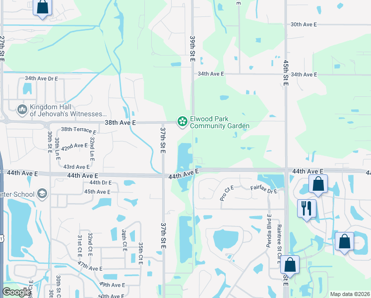 map of restaurants, bars, coffee shops, grocery stores, and more near 4105 37th Street East in Bradenton