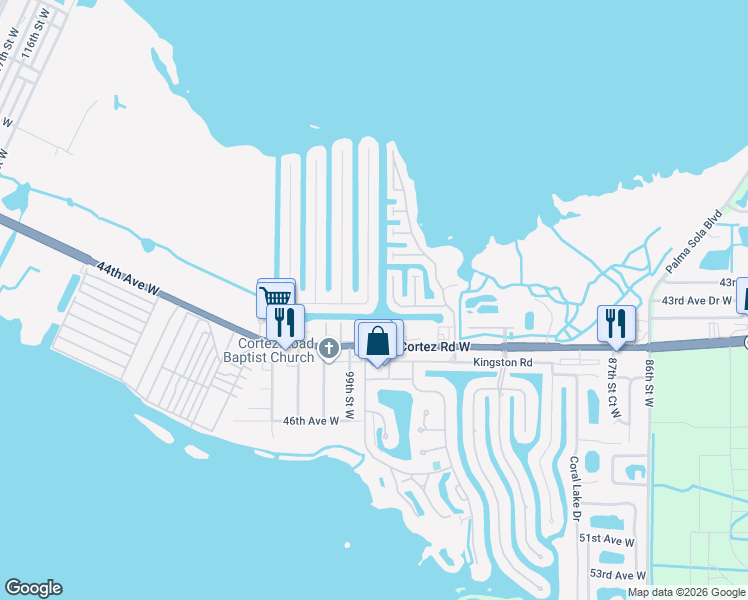 map of restaurants, bars, coffee shops, grocery stores, and more near 4219 Royal Palm Dr in Bradenton