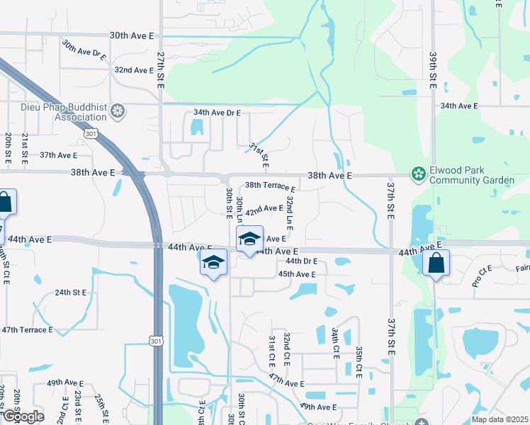 map of restaurants, bars, coffee shops, grocery stores, and more near 3110 42nd Avenue East in Bradenton