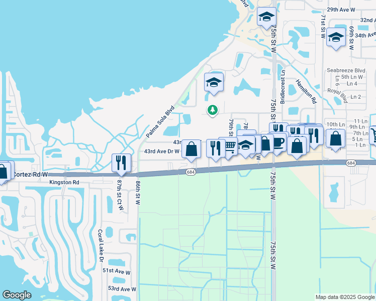 map of restaurants, bars, coffee shops, grocery stores, and more near 4311 83rd Street West in Bradenton
