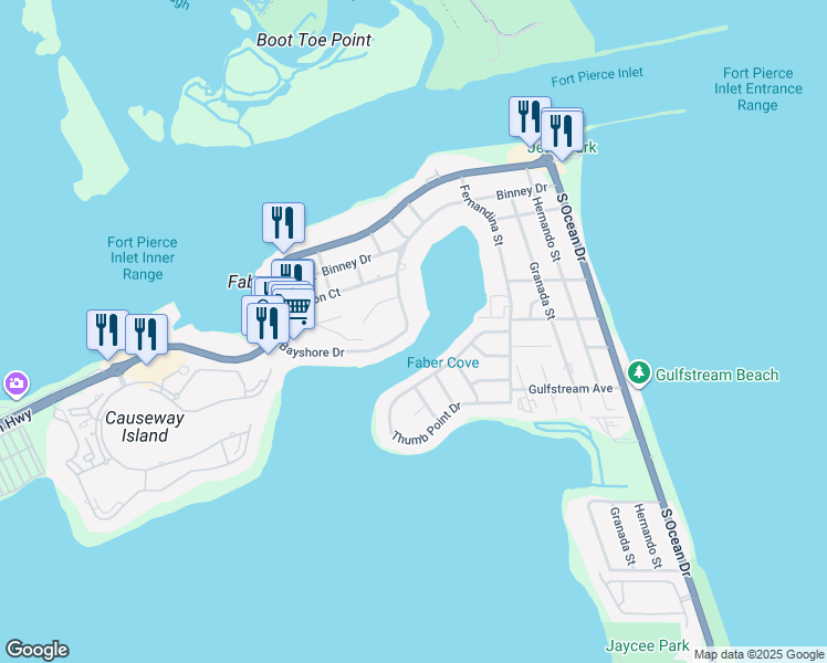 map of restaurants, bars, coffee shops, grocery stores, and more near 1350 Bayshore Drive in Fort Pierce