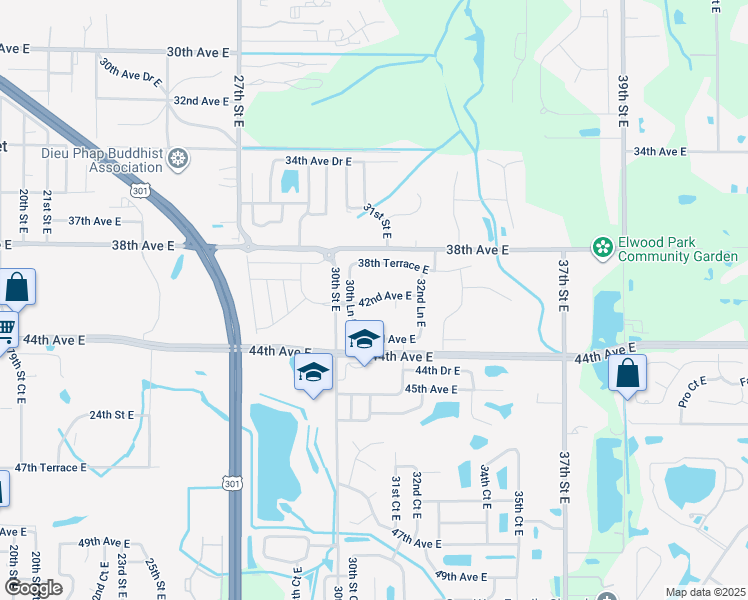 map of restaurants, bars, coffee shops, grocery stores, and more near 3110 42nd Avenue East in Bradenton
