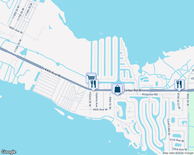 map of restaurants, bars, coffee shops, grocery stores, and more near 10012 Royal Palm Drive in Bradenton