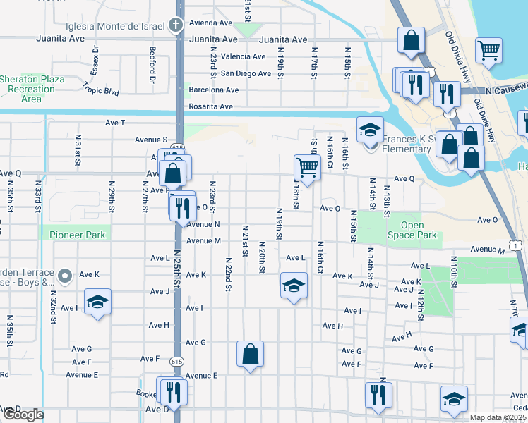 map of restaurants, bars, coffee shops, grocery stores, and more near 1911 Avenue O in Fort Pierce
