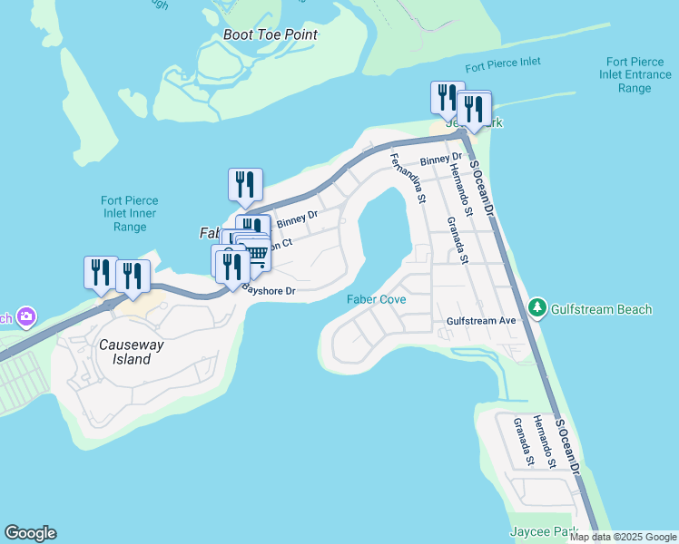map of restaurants, bars, coffee shops, grocery stores, and more near 1350 Bayshore Drive in Fort Pierce