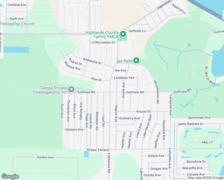 map of restaurants, bars, coffee shops, grocery stores, and more near 4001 Golfview Road in Sebring