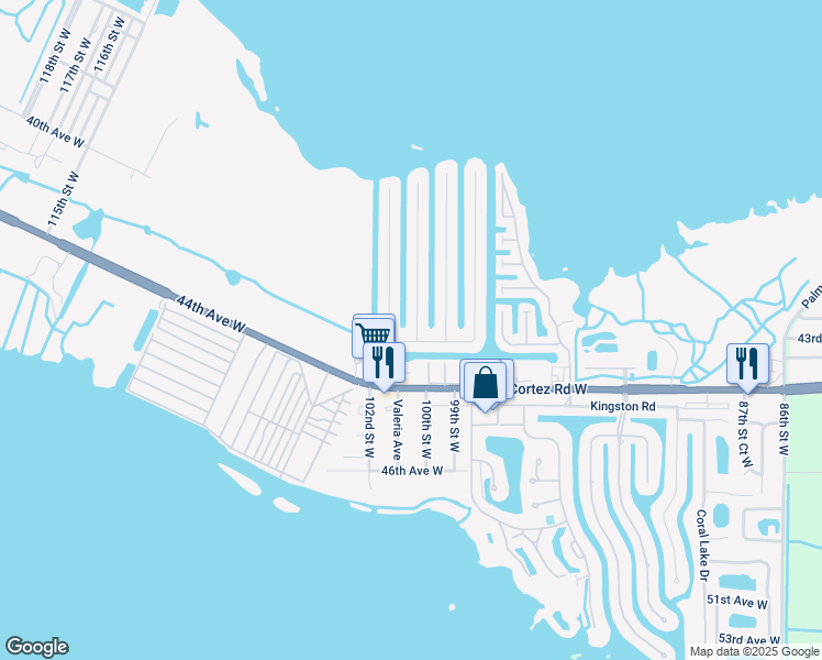 map of restaurants, bars, coffee shops, grocery stores, and more near 10012 Royal Palm Drive in Bradenton
