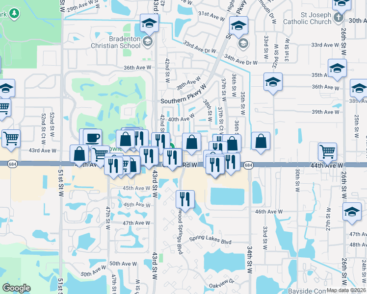 map of restaurants, bars, coffee shops, grocery stores, and more near 4325 40th Street West in Bradenton