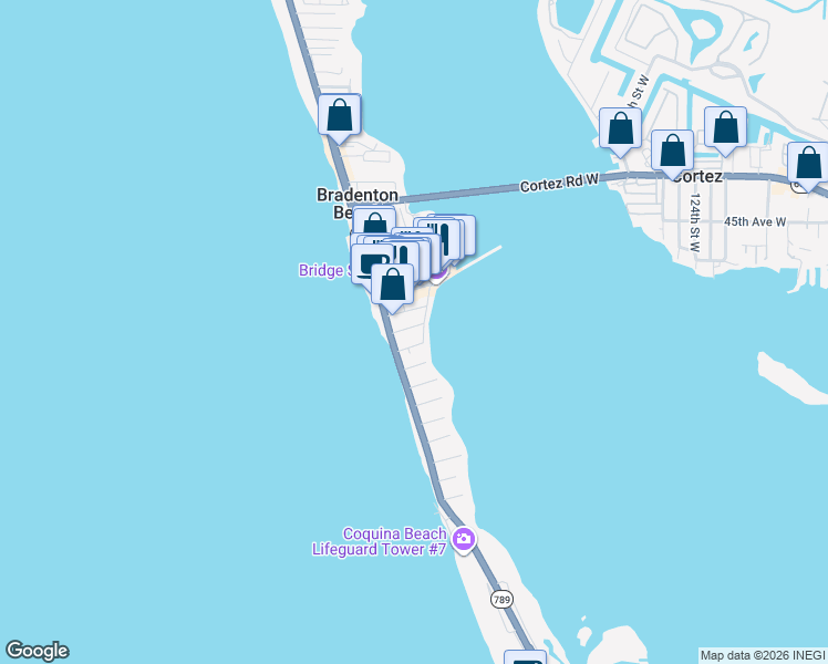 map of restaurants, bars, coffee shops, grocery stores, and more near 504 Bay Drive South in Bradenton Beach