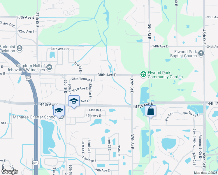 map of restaurants, bars, coffee shops, grocery stores, and more near 3418 40th Terrace East in Bradenton